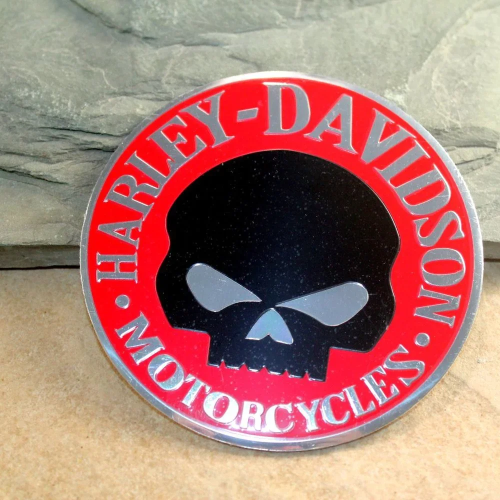 2 Harley Davidson Red  Black Skull Sportster Emblems Gas Fuel Tank Decals Badges - Picture 4 of 7